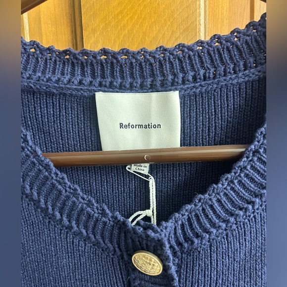 Reformation Large Catalina  Cotton Mini Dress size L Navy with Gold Details - Picture 6 of 10